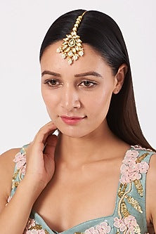 Gold Plated Shell Pearl Maang Tikka