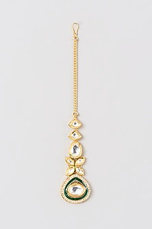 Gold Plated Zircon Meenakari Maang Tikka