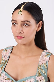 Gold Plated Zircon Meenakari Maang Tikka