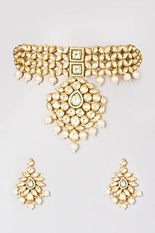 Gold Plated Shell Pearl Choker Necklace Set