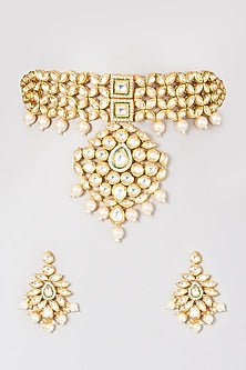 Gold Plated Shell Pearl Choker Necklace Set