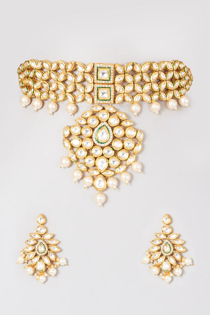 Gold Plated Shell Pearl Choker Necklace Set