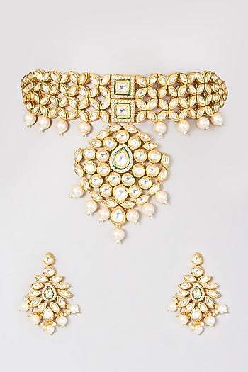 Gold Plated Shell Pearl Choker Necklace Set