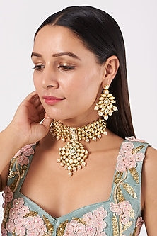 Gold Plated Shell Pearl Choker Necklace Set