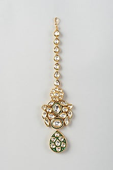 Gold Plated Kundan Polki Meenakari Maang Tikka