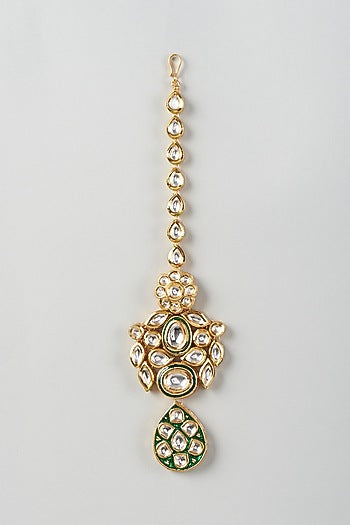 Gold Plated Kundan Polki Meenakari Maang Tikka
