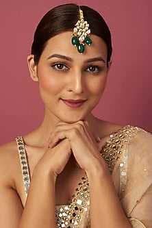 Gold Plated Maang Tikka With Kundan Polki