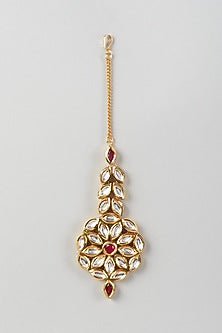 Gold Plated Maang Tikka With Kundan Polki