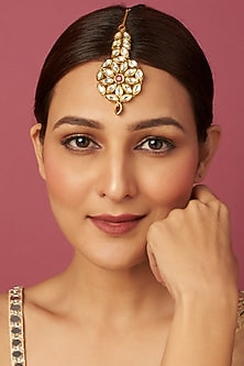 Gold Plated Maang Tikka With Kundan Polki
