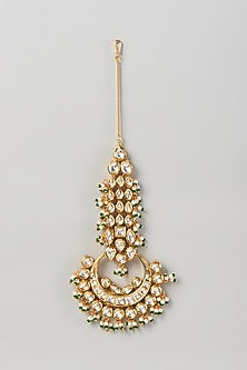 Gold Plated Kundan Polki & Pearls Maangtikka