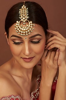 Gold Plated Kundan Polki & Pearls Maangtikka