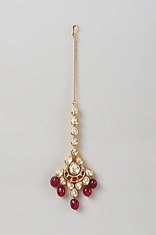Gold Plated Agate & Ruby Stones Maangtikka