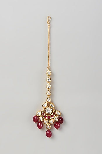 Gold Plated Agate & Ruby Stones Maangtikka