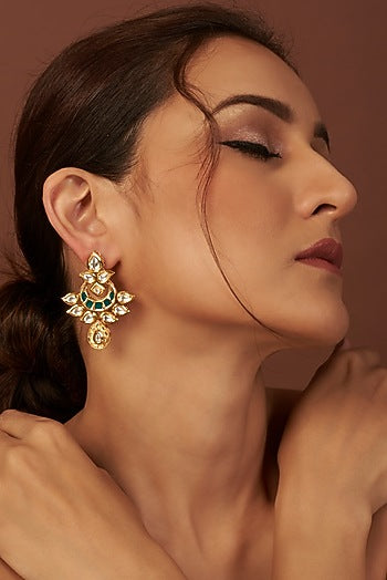 Gold Plated Emerald Dangler Earrings