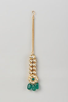 Gold Plated Kundan Polki & Emerald Maangtikka