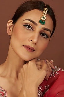 Gold Plated Kundan Polki & Emerald Maangtikka