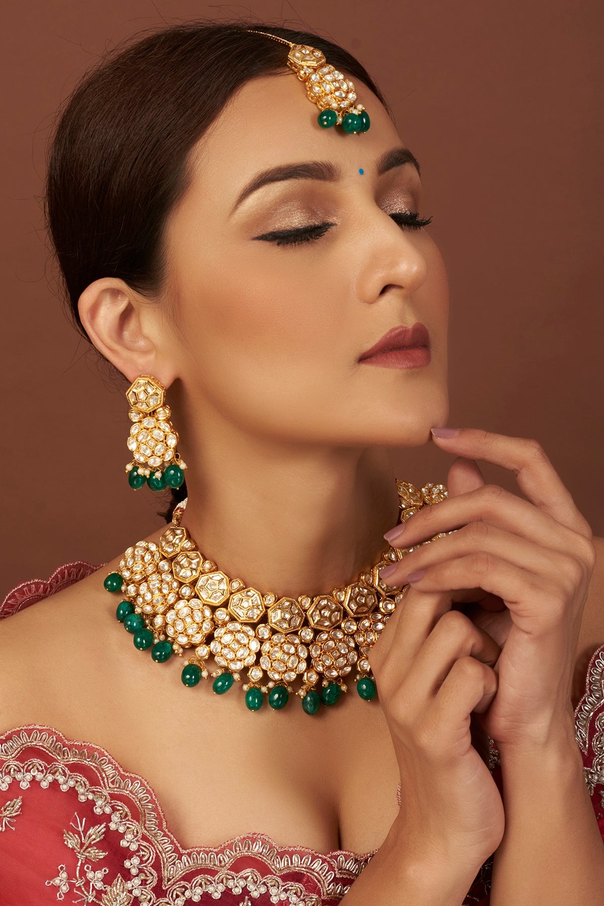 Gold Plated Kundan Polki Choker Necklace Set