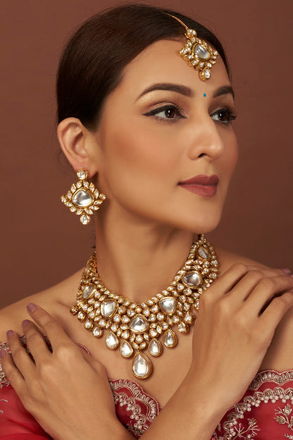Gold Plated Kundan Polki Necklace Set