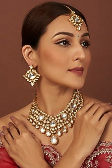 Gold Plated Kundan Polki Necklace Set
