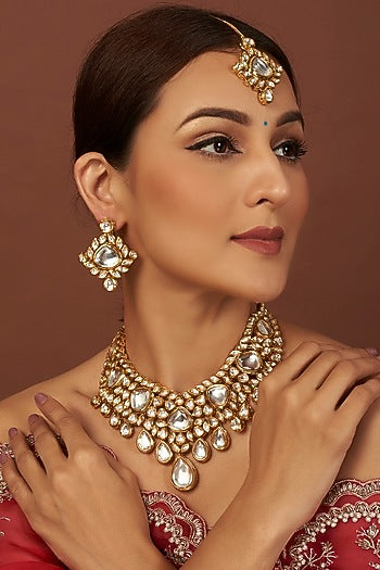 Gold Plated Kundan Polki Necklace Set