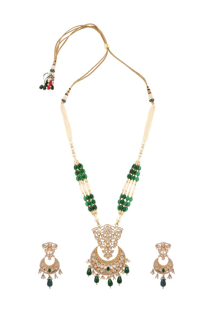 Gold Plated Beaded Long Pendant Necklace Set