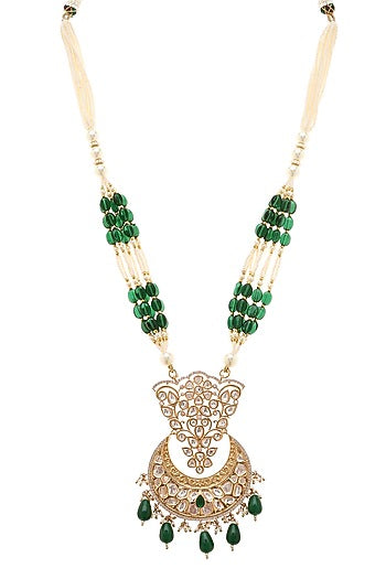 Gold Plated Beaded Long Pendant Necklace Set