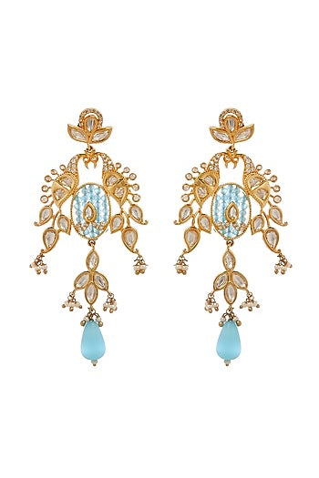 Gold Plated Aqua Beaded Long Pendant Necklace Set