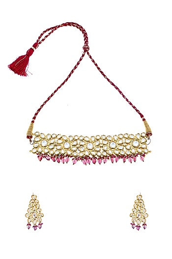 Gold Plated Ruby Beads Necklace Set