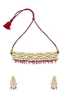 Gold Plated Ruby Beads Necklace Set