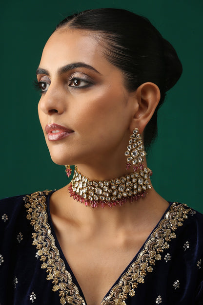 Gold Plated Ruby Beads Necklace Set
