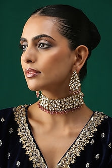 Gold Plated Ruby Beads Necklace Set