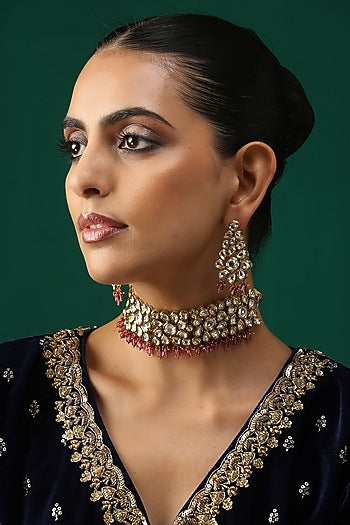 Gold Plated Ruby Beads Necklace Set