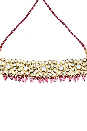 Gold Plated Ruby Beads Necklace Set