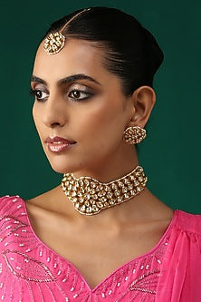 Gold Plated Kundan Polki Choker Necklace Set