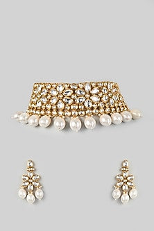 Gold Plated Necklace Set With Pearl Drops