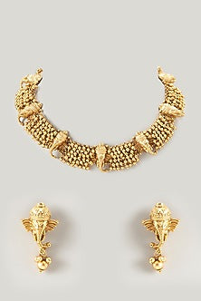 Gold Finish Beaded Temple Necklace Set