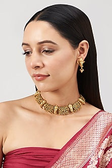 Gold Finish Beaded Temple Necklace Set
