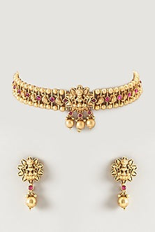 Gold Finish Lakshmi Choker Necklace Set