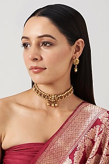 Gold Finish Lakshmi Choker Necklace Set