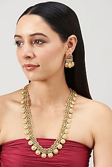 Gold Finish Navratna Lakshmi Long Necklace Set