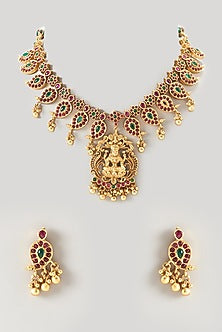 Gold Finish Lakshmi Necklace Set