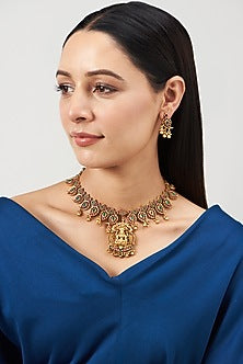Gold Finish Lakshmi Necklace Set