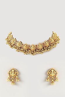 Gold Finish Lakshmi Choker Necklace Set