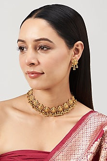 Gold Finish Lakshmi Choker Necklace Set