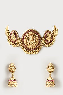 Gold Finish Lakshmi Temple Necklace Set