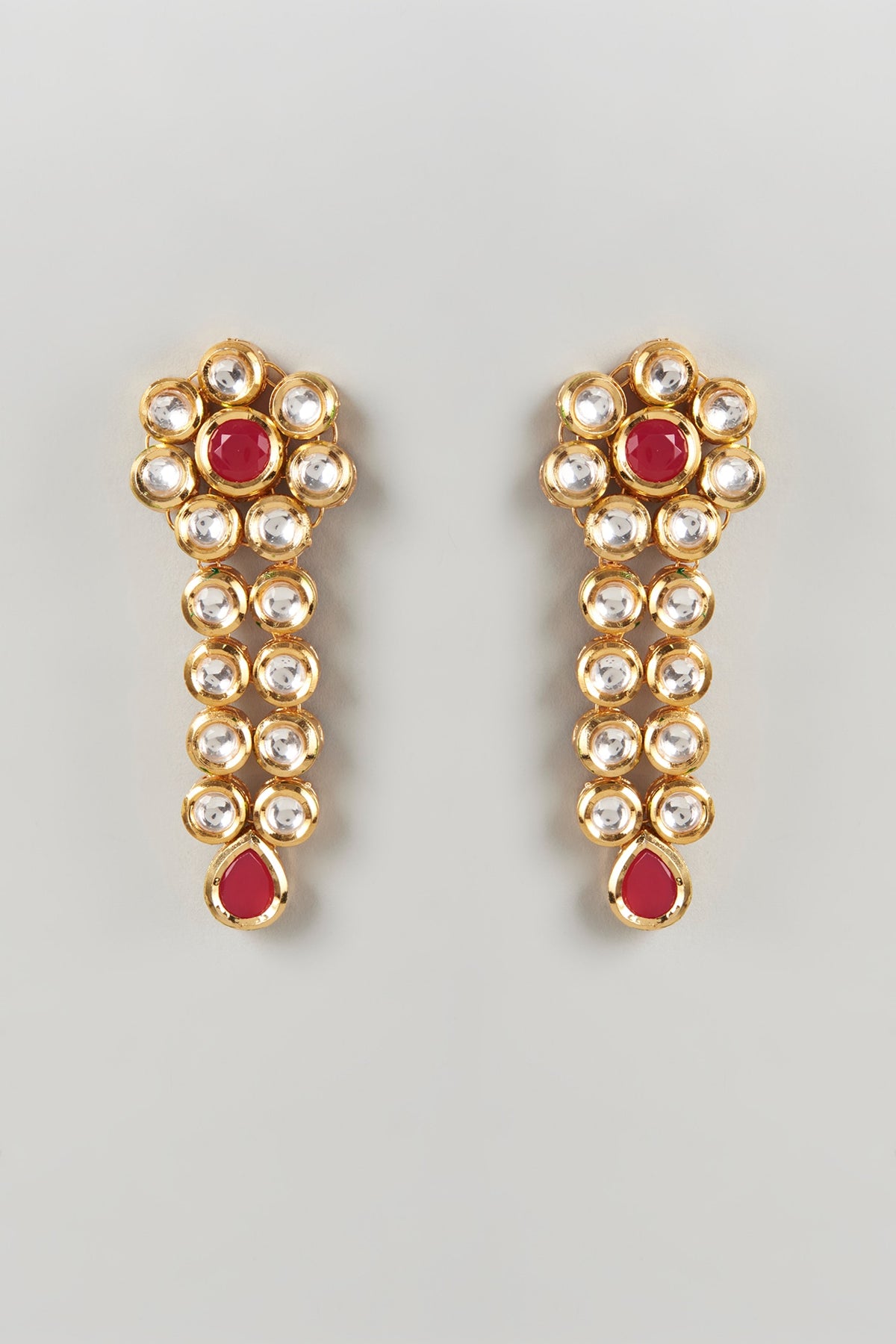 Gold Plated Kundan & Ruby Dangler Earrings