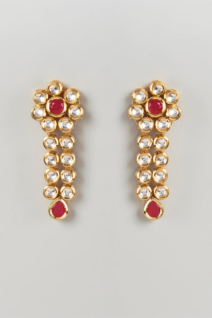 Gold Plated Kundan & Ruby Dangler Earrings