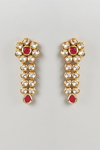 Gold Plated Kundan & Ruby Dangler Earrings