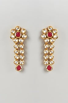 Gold Plated Kundan & Ruby Dangler Earrings
