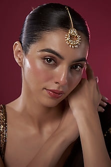 Gold Plated Kundan Polki & Pearl Maang Tikka